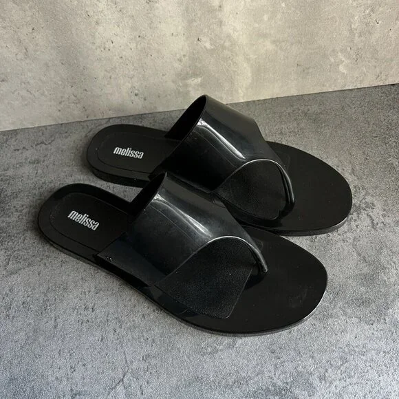 MELISSA Essential Chic Black Water Resistant Flip Flop Size 8 - Picture 14 of 16